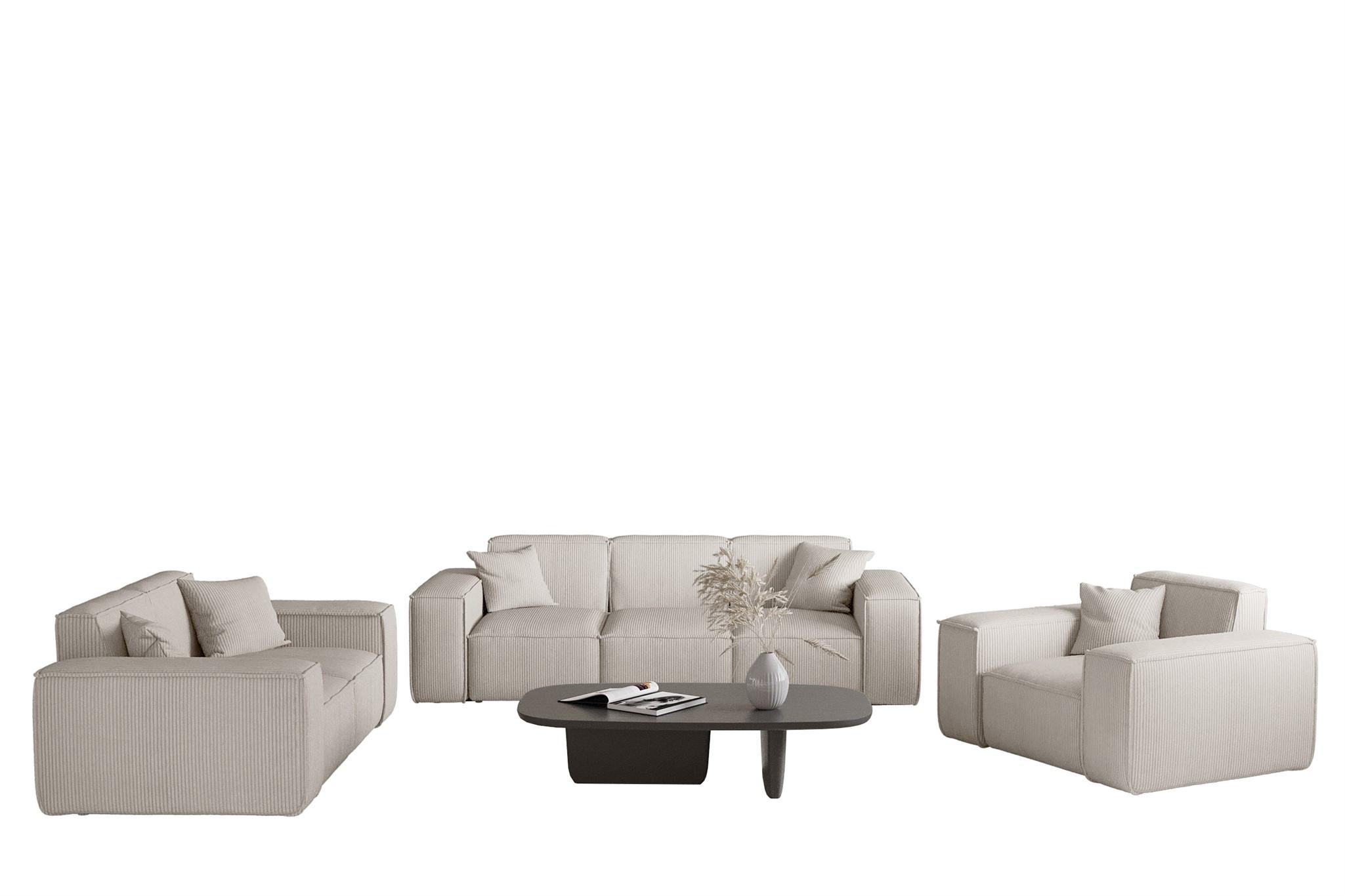 SOFASET Celes Premium 3-2-1 Stoff Scala - Beige, Holzwerkstoff/Textil (225/73/88cm) - Fun Möbel