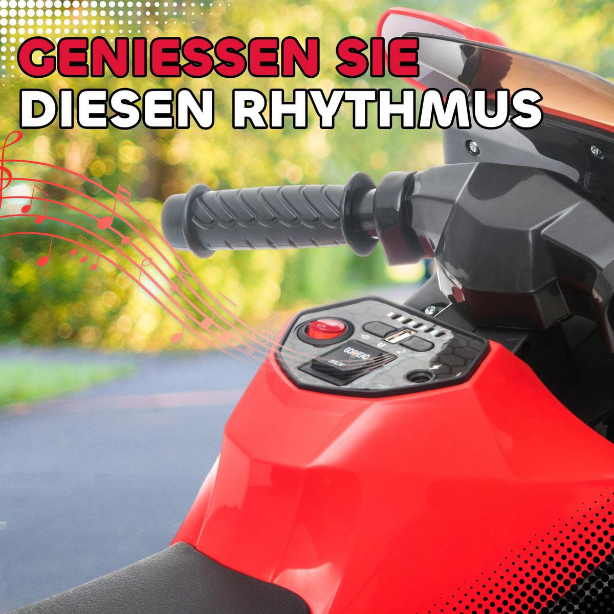 ELEKTRO KINDERMOTORRAD mit USB Stützrädern und Musik - Rot, Metall (75/36/49cm) - AIYAPLAY