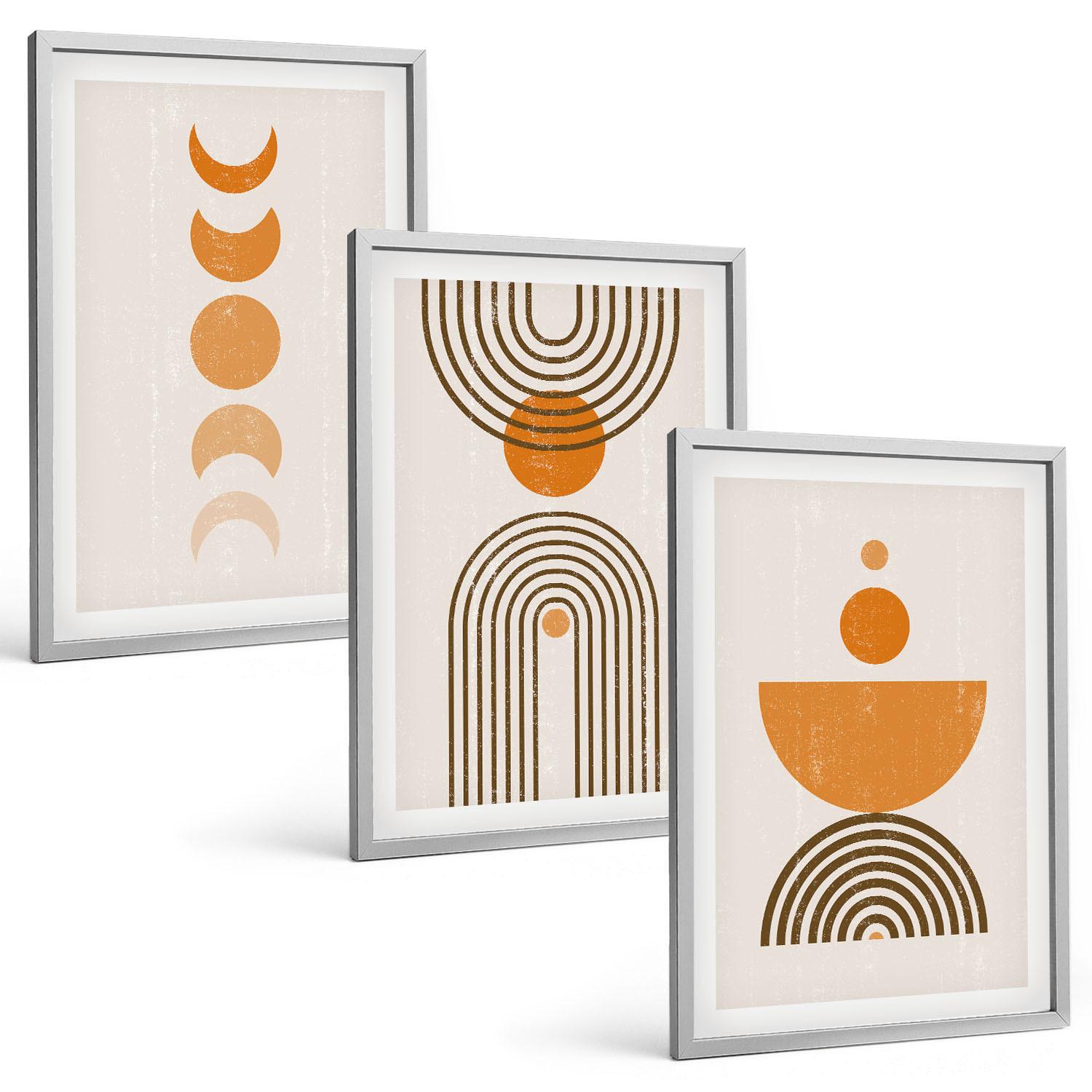 BILDER SET 3er Set - 40x60 cm Silberner Rahmen - Boho-minimalistische Dekorationen - Silberfarben, Kunststoff (40/60cm) - TULUP