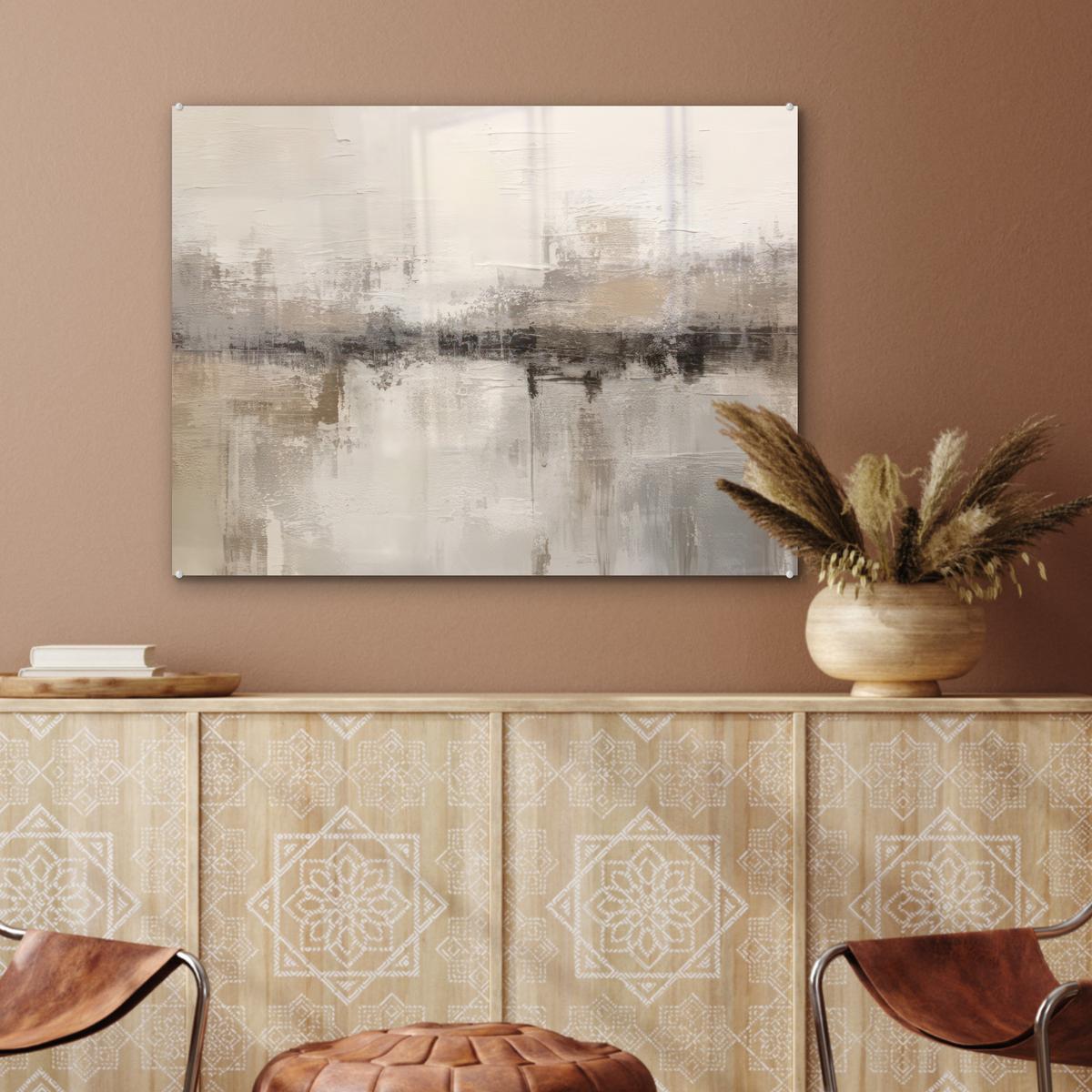 ACRYLGLASBILD Moderne Kunst - Abstrakt - Beige 80x60 cm - Beige, Glas (80/60cm) - MuchoWow