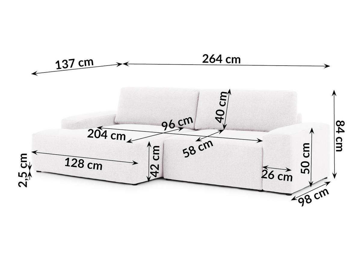 ECKSOFA Lennon aus Creme Strukturstoff mit Schlaffunktion und Bettkasten - Creme/Schwarz, Holz/Kunststoff (137/264cm) - S-Style