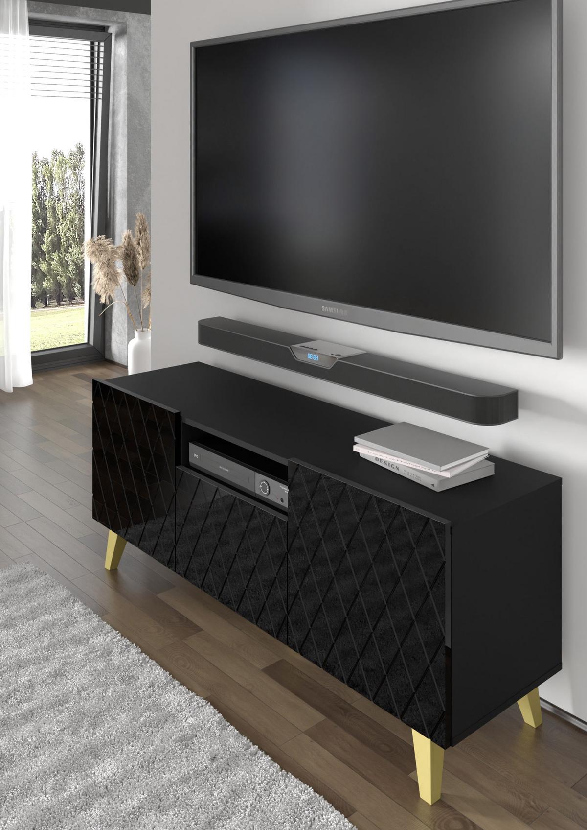 TV LOWBOARD Schwarz 145/62/42 - Schwarz, Holzwerkstoff (145/62/42cm) - RAUMHIRSCH FURNITURE