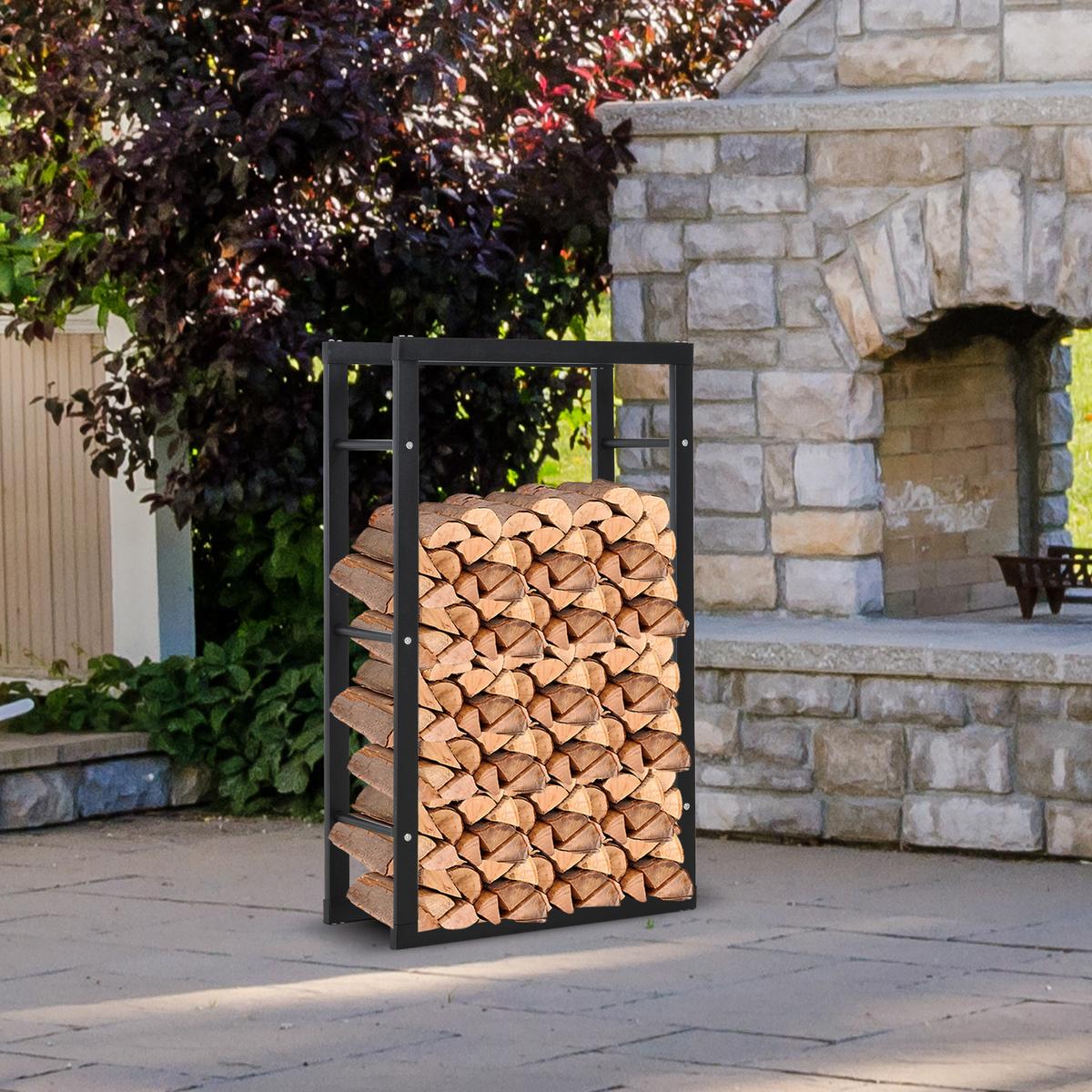 KAMINHOLZREGAL, Stahl, Schwarz, 60L x 25B x 100H cm - Schwarz, Metall (25/100/60cm) - HOMCOM