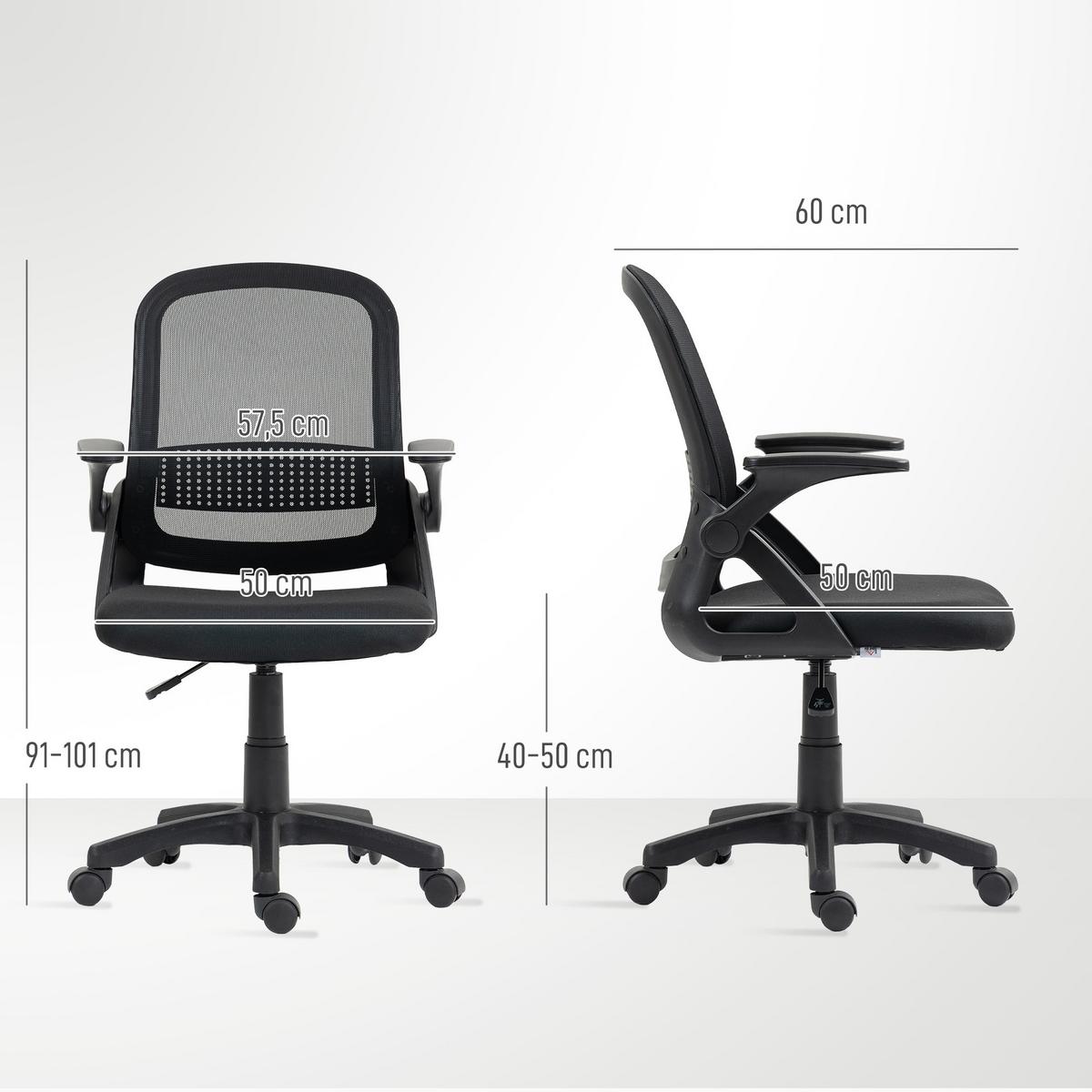 BÜROSTUHL höhenverstellbar aus Mesh Schwarz - Schwarz/Weiß, Kunststoff/Textil (57.5/101/60cm) - HOMCOM