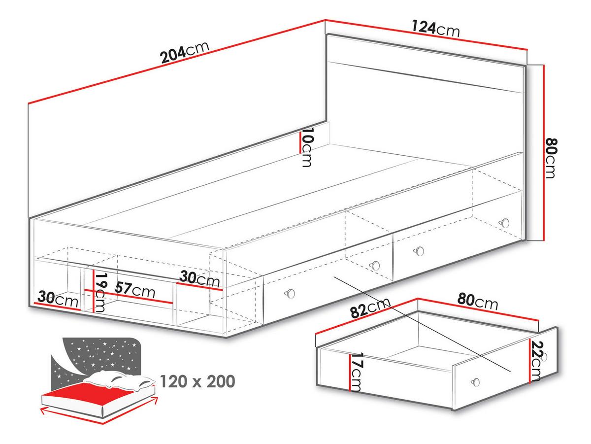 JUGENDBETT Pixel PX14/15 L/P - Eichefarben/Weiß, Holzwerkstoff (120/200cm) - MIRJAN24
