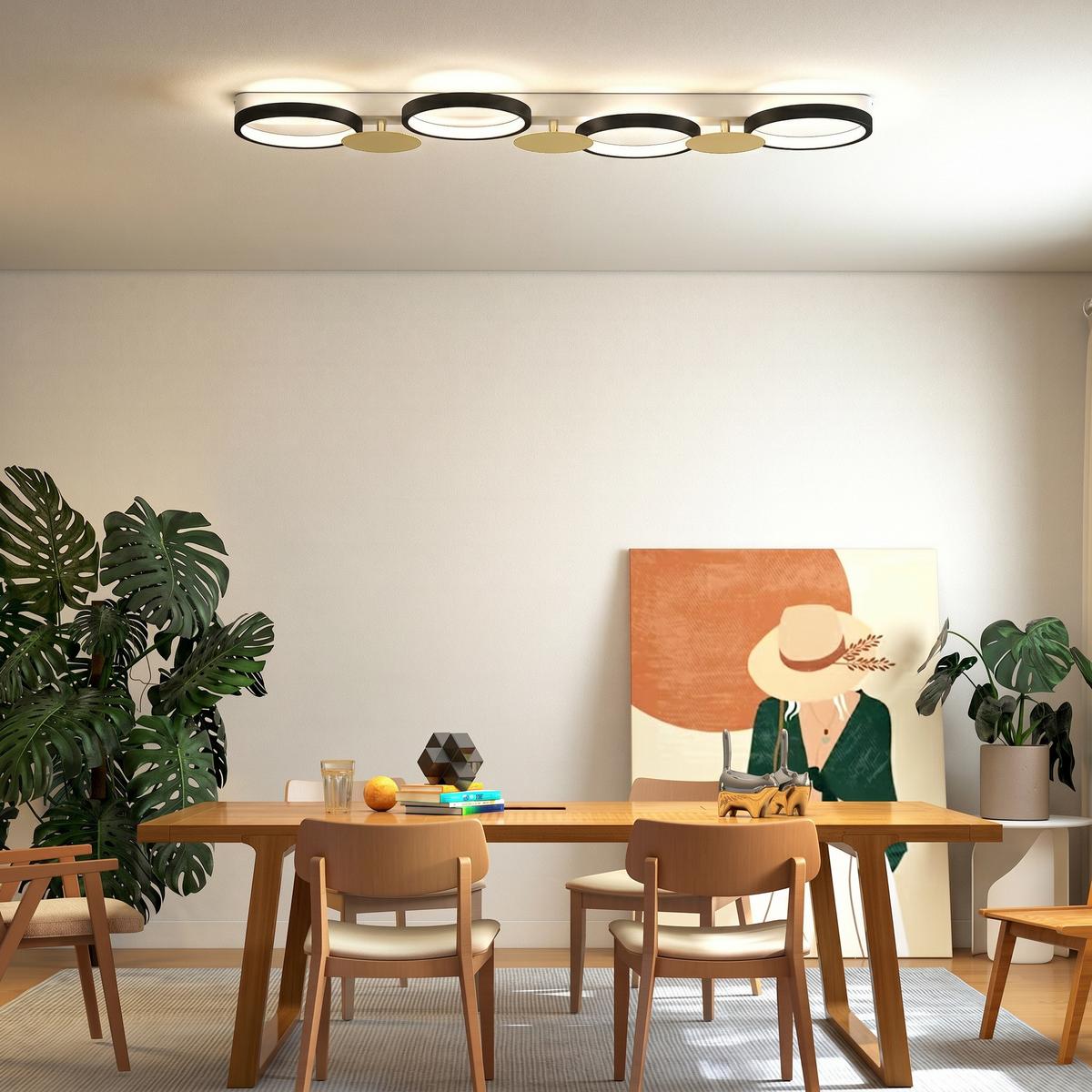 DECKENLAMPE Stahl Silikon Schwarz Goldton - Schwarz, Metall (100/31/7cm) - HOMCOM