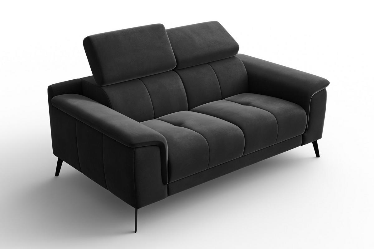 SOFA FIERO 2-Sitzer, Schwarzer Veloursstoff - Schwarz, Holz/Textil (170/82/103cm) - Courtois Laville