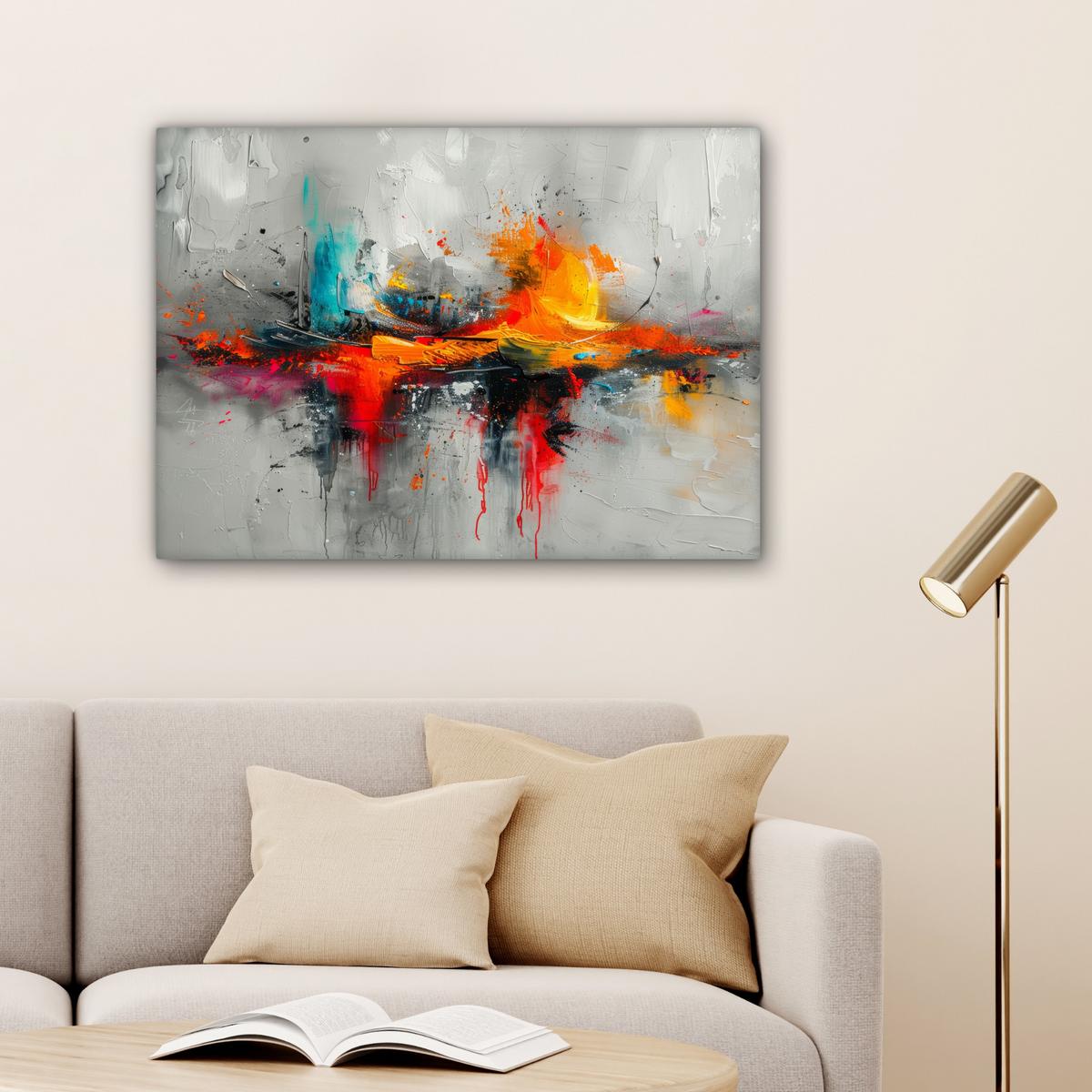 LEINWANDBILD Moderne Kunst - Orange - Grau - Abstrakt Wandbilder 80x60 cm - Hellgrau, Textil (80/60cm) - MuchoWow