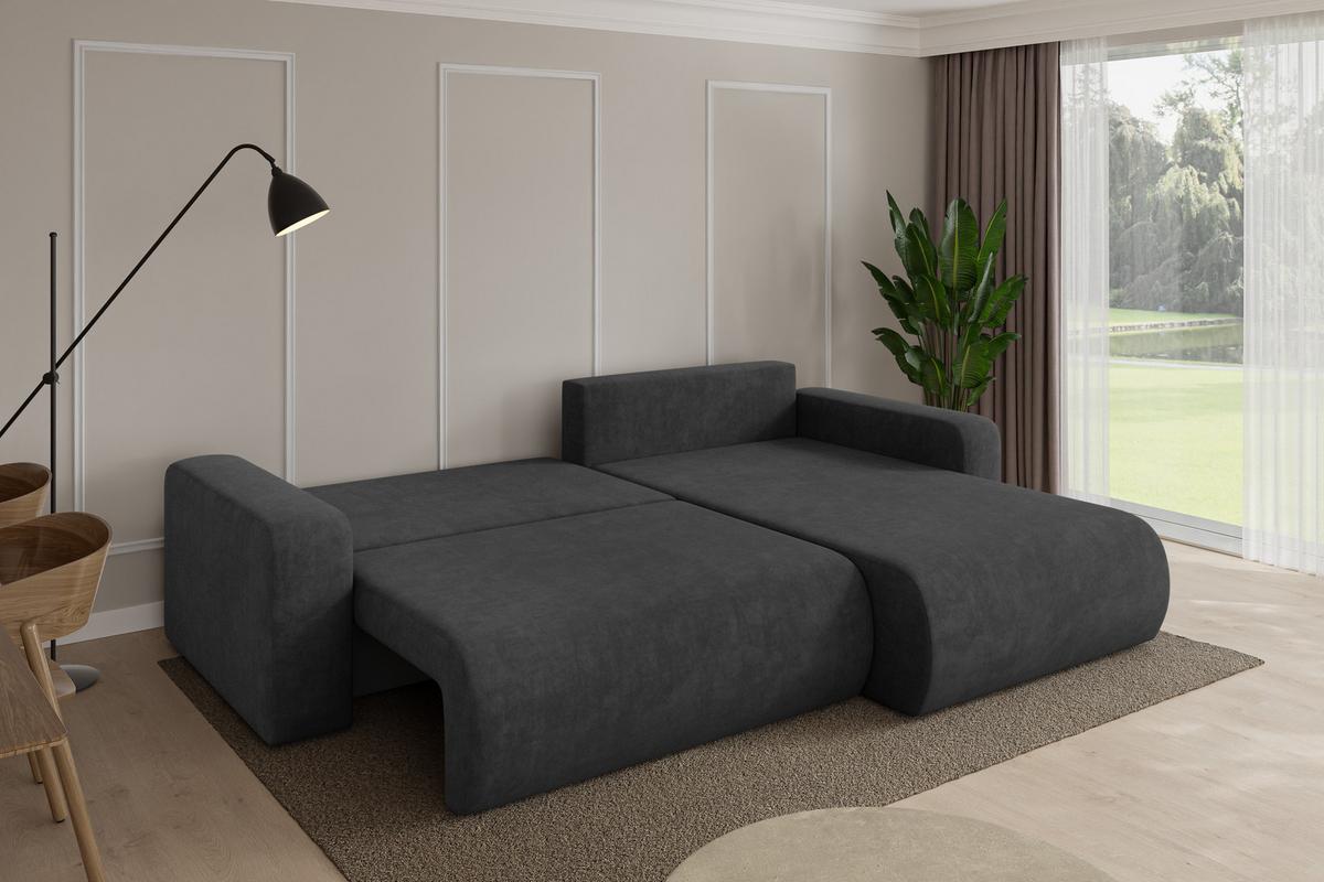 ECKSOFA mit Schlaffunktion Ottomane Rechts BERY-L 276x193x88 Dunkelgrau Velours - Anthrazit/Schwarz, Holzwerkstoff/Kunststoff (276/193cm) - ALTDECOR