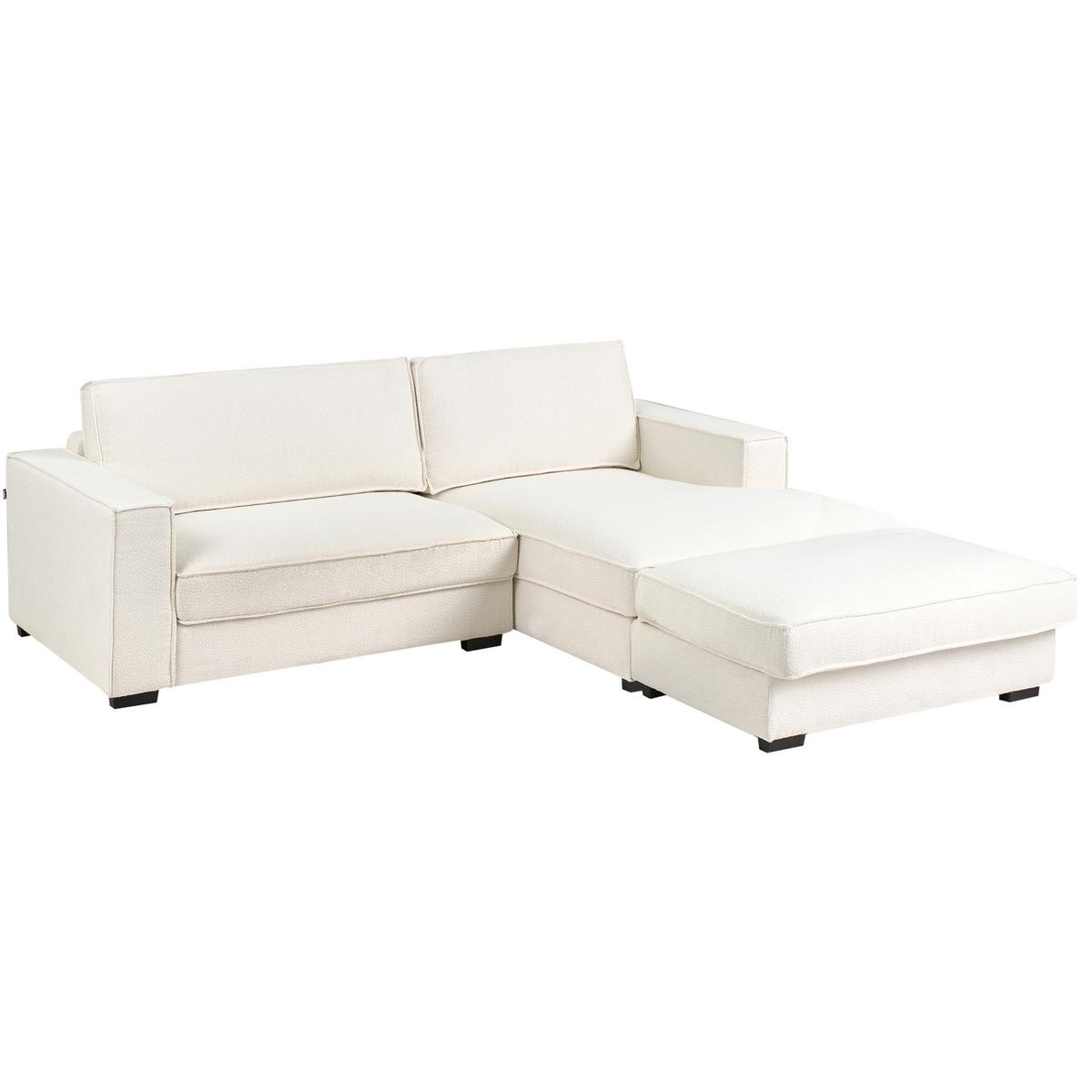 ECKSOFA Bouclé Cremeweiß mit Ottomane linksseitig Renders - Beige/Creme, Textil (257/136cm) - Beliani