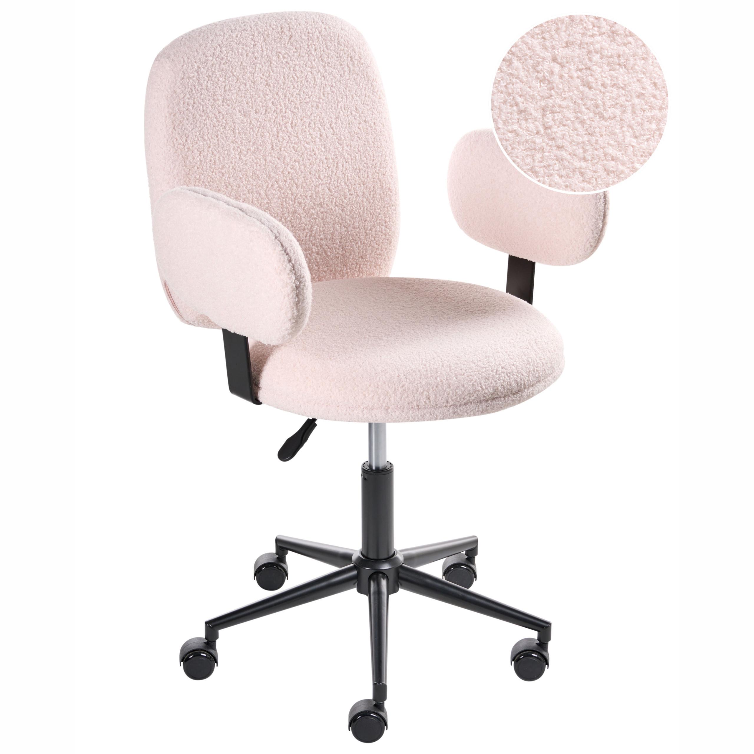 SCHREIBTISCHSTUHL Pastellrosa Bouclé Moraga - Pink/Schwarz, Textil (58/80/58cm) - Beliani