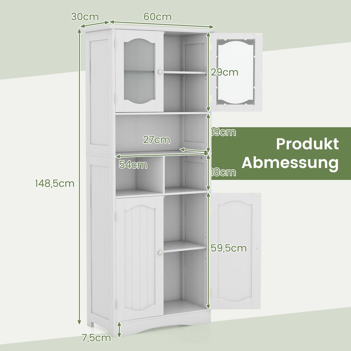 BADEZIMMERSCHRANK Weiß - Weiß, Holzwerkstoff (60/148.5/30cm) - COSTWAY