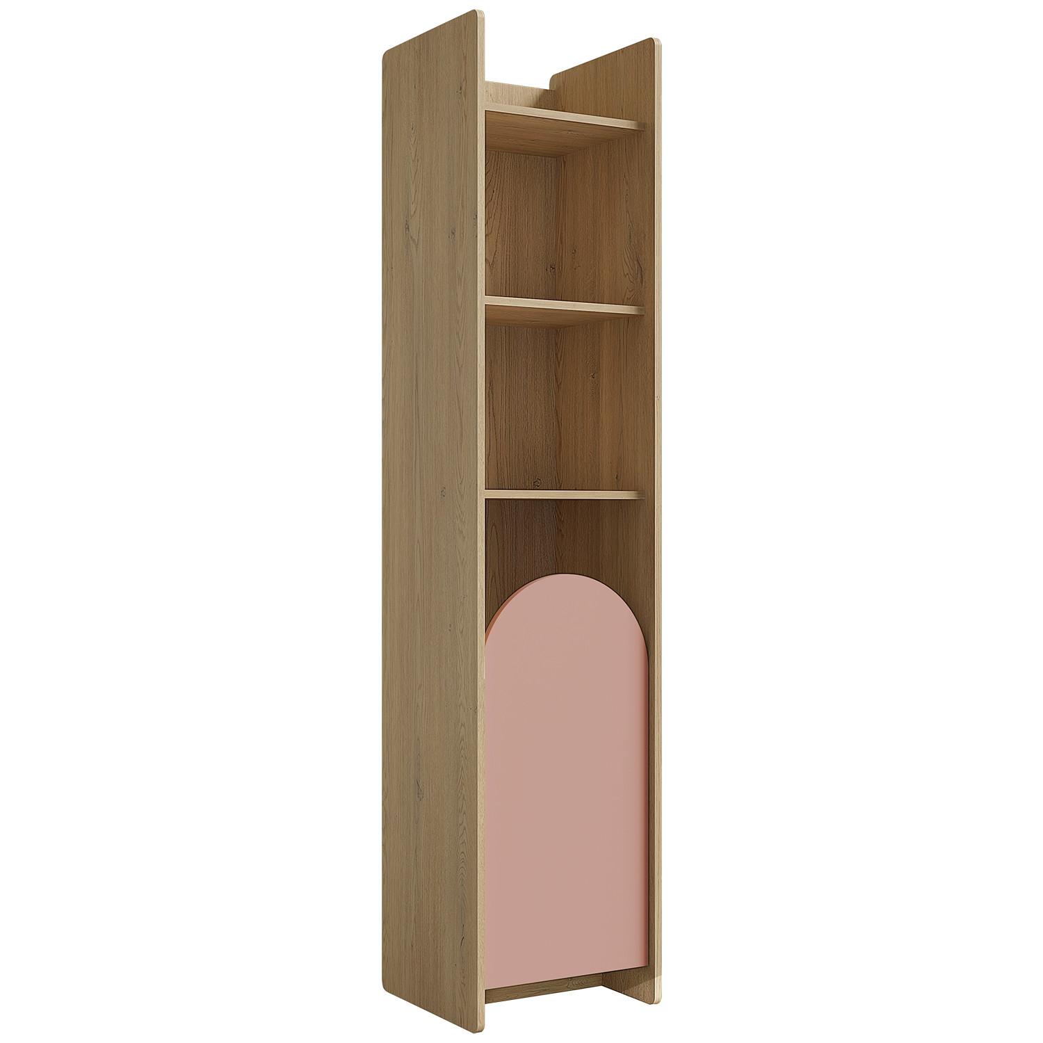 BÜCHERREGAL Lena mit Tür und offenen Fächern, 43 cm, für Jugendliche, Eiche Cremona/Macadamia/Puderrosa, Links - Eichefarben/Beige, Holzwerkstoff (43/198/40cm) - Beautysofa