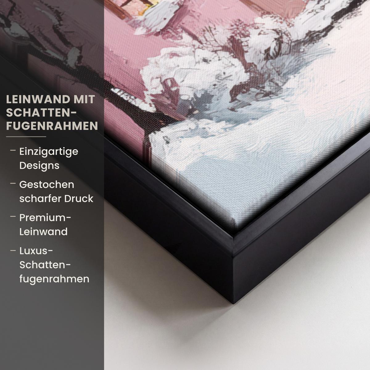 LEINWAND Bilder mit Rahmen - Weihnachtsdorf - Rosa - Winter - Schnee - Häuser - 70x50 - Altrosa, Textil (70/50cm) - MuchoWow