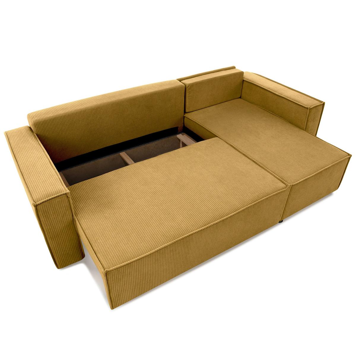 ECKSCHLAFSOFA Neapol mit Bettkasten, 255 cm, Cord-Stoff, Gelb - Gelb/Schwarz, Textil (256/148cm) - Beautysofa