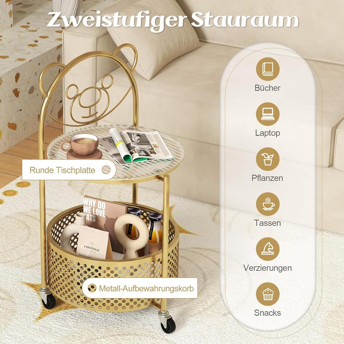 BEISTELLTISCH Gold - Goldfarben, Metall (36.5/40/71cm) - COSTWAY