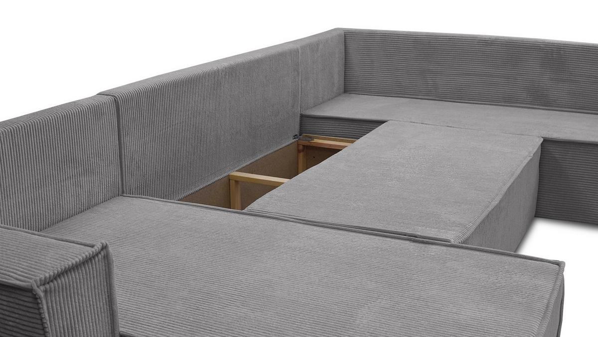 WOHNLANDSCHAFT Lovere U Grau 314/217/90 cm – mit Schlaffunktion und Bettkasten - Silberfarben/Grau, Textil/Metall (314/90/217cm) - AX Living