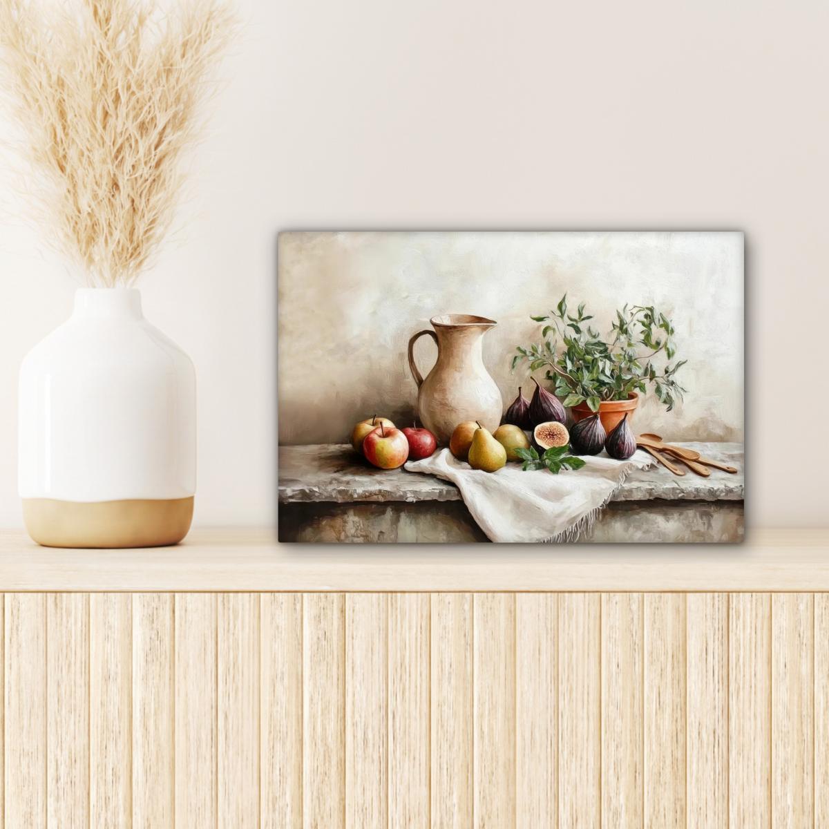 LEINWANDBILD Obst - Kräuter - Ländlich Deko Schlafzimmer 30x20 cm - Naturfarben, Textil (30/20cm) - MuchoWow