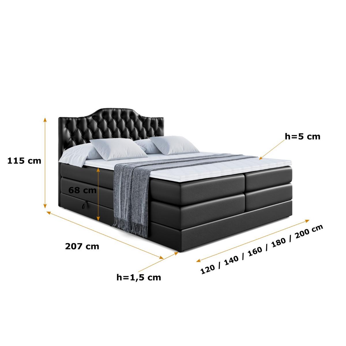 BOXSPRINGBETT VILA-1 KING - 120x200 - H3/H4 - Schwarz Hochglanz - Schwarz Hochglanz, Holzwerkstoff (120/200cm) - ALTDECOR