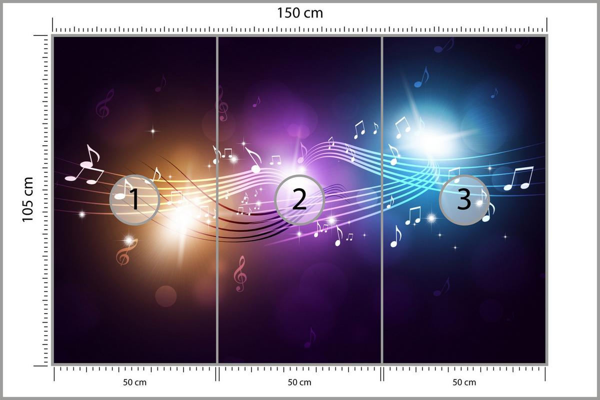 FOTOTAPETE für Jugendzimmer Noten Buntes Hintergrund Musik 150x105 - Blau/Gelb, Papier (150/105cm) - Muralo