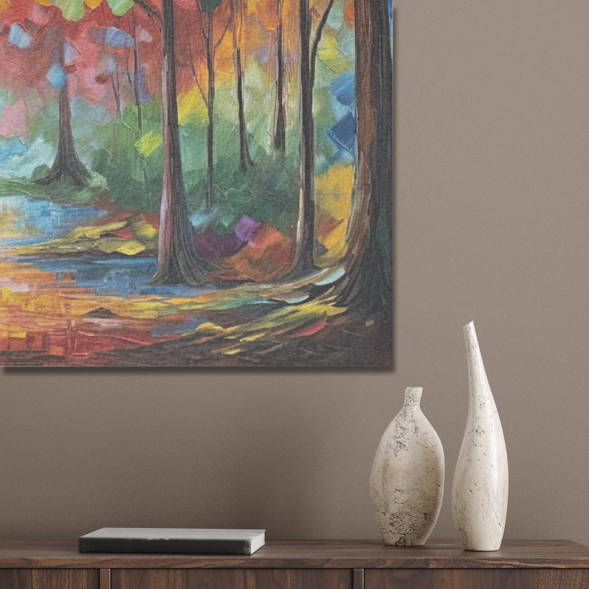 AKUSTIKBILD Landschaft - Wald - Farben - Natur Gemälde 80x60 cm - Multicolor, Textil (80/60/0.9cm) - MuchoWow