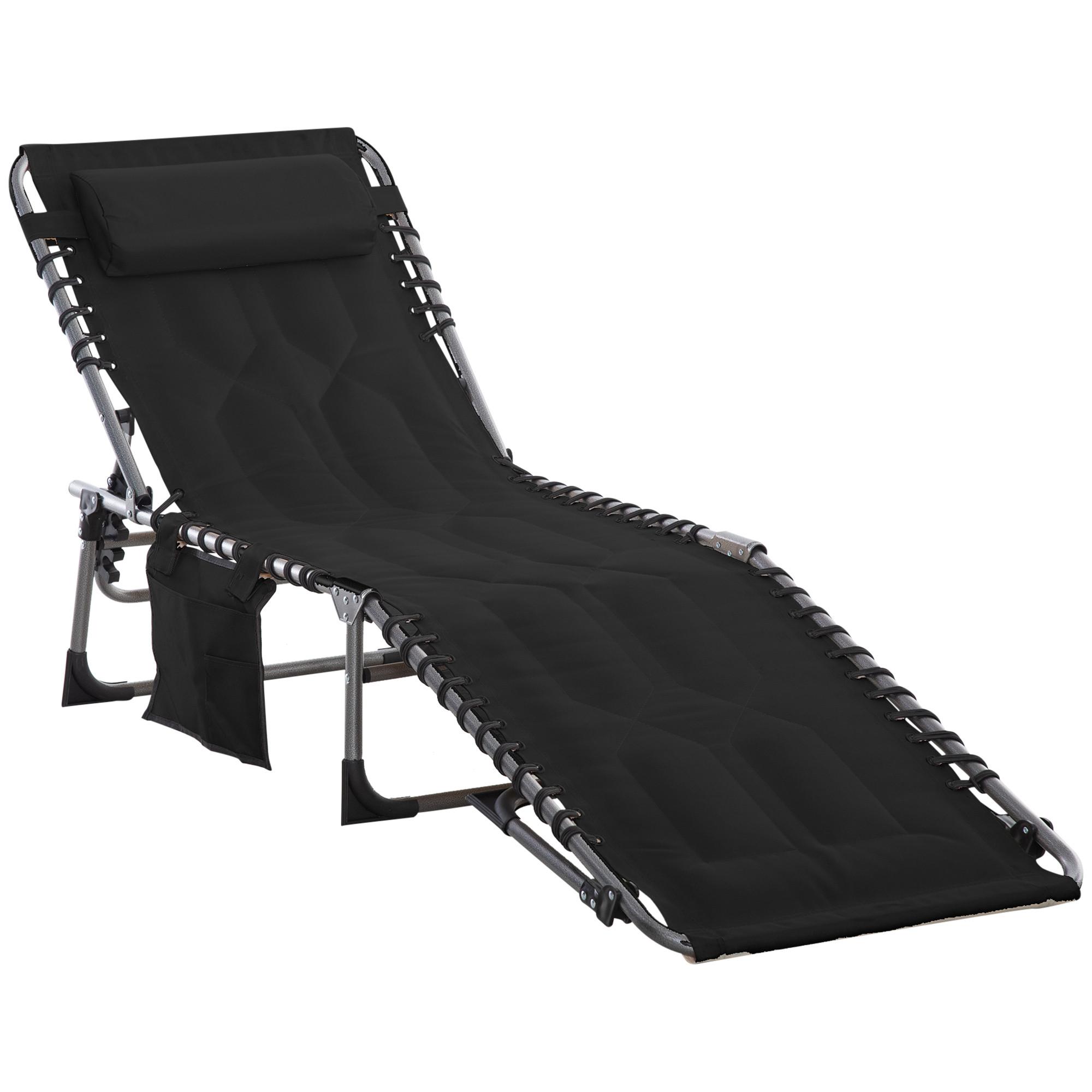 GARTENLIEGE mit Kissen 5-stufige Rückenlehne verstellbar Stahl Oxford-Stoff Schwarz 188 x 57 x 30 cm - Schwarz, Metall (57/30/188cm) - Outsunny