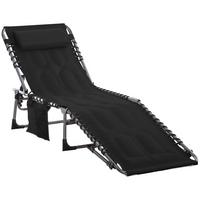 GARTENLIEGE mit Kissen 5-stufige Rückenlehne verstellbar Stahl Oxford-Stoff Schwarz 188 x 57 x 30 cm - Schwarz, Metall (57/30/188cm) - Outsunny