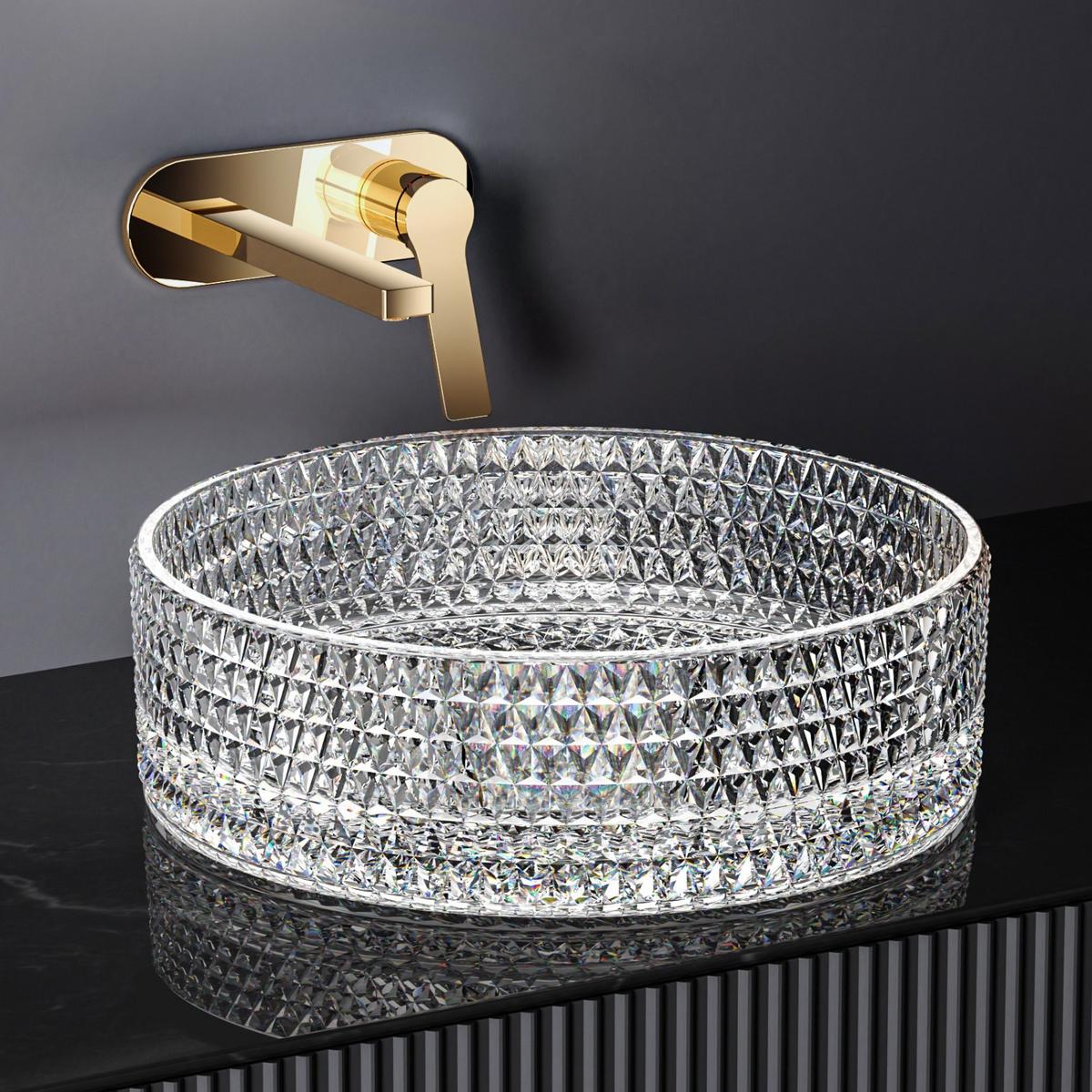 WASCHBECKEN Klarglasspüle Rund Ø36 / 11,2 cm - Weiß, Glas (36/12/36cm) - EMKE