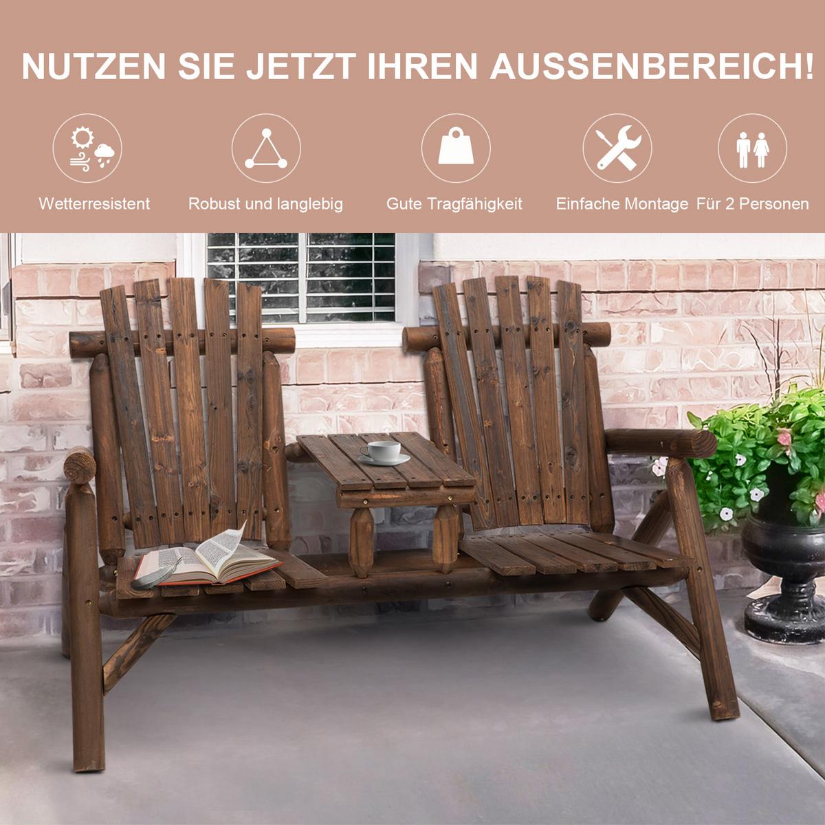 GARTENBANK mit Tisch, 157 x 88 x 103 cm, Massivholz, Braun - Braun, Holz (88/103/157cm) - Outsunny