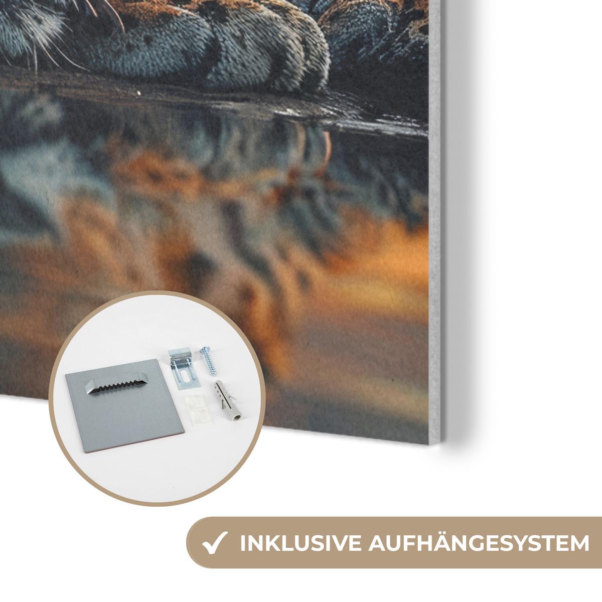 AKUSTIKBILD Natur - Leopard - Tier - Sonnenuntergang - Modern Kunstdruck Schlafzimmer 50x70 cm - Orange, Kunststoff (50/70/0.9cm) - MuchoWow