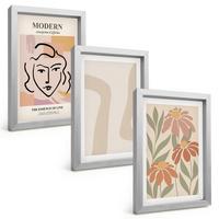 BILDER SET 3er Set - 20x30 cm Silberner Rahmen - Moderne abstrakte Frau - Silberfarben, Kunststoff (20/30cm) - TULUP