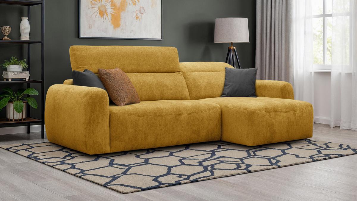ECKSOFA NERO 4-Sitzer, gelb - Gelb/Schwarz, Holz/Textil (272/81/159cm) - Wozimo