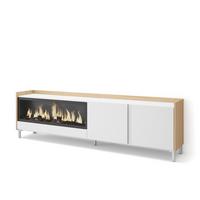 LOWBOARD, Weiß und Eiche, 212/35/61cm, Kamin mit Feuereffekt XXL - Weiß, Holzwerkstoff (212/61/35cm) - Skraut Home
