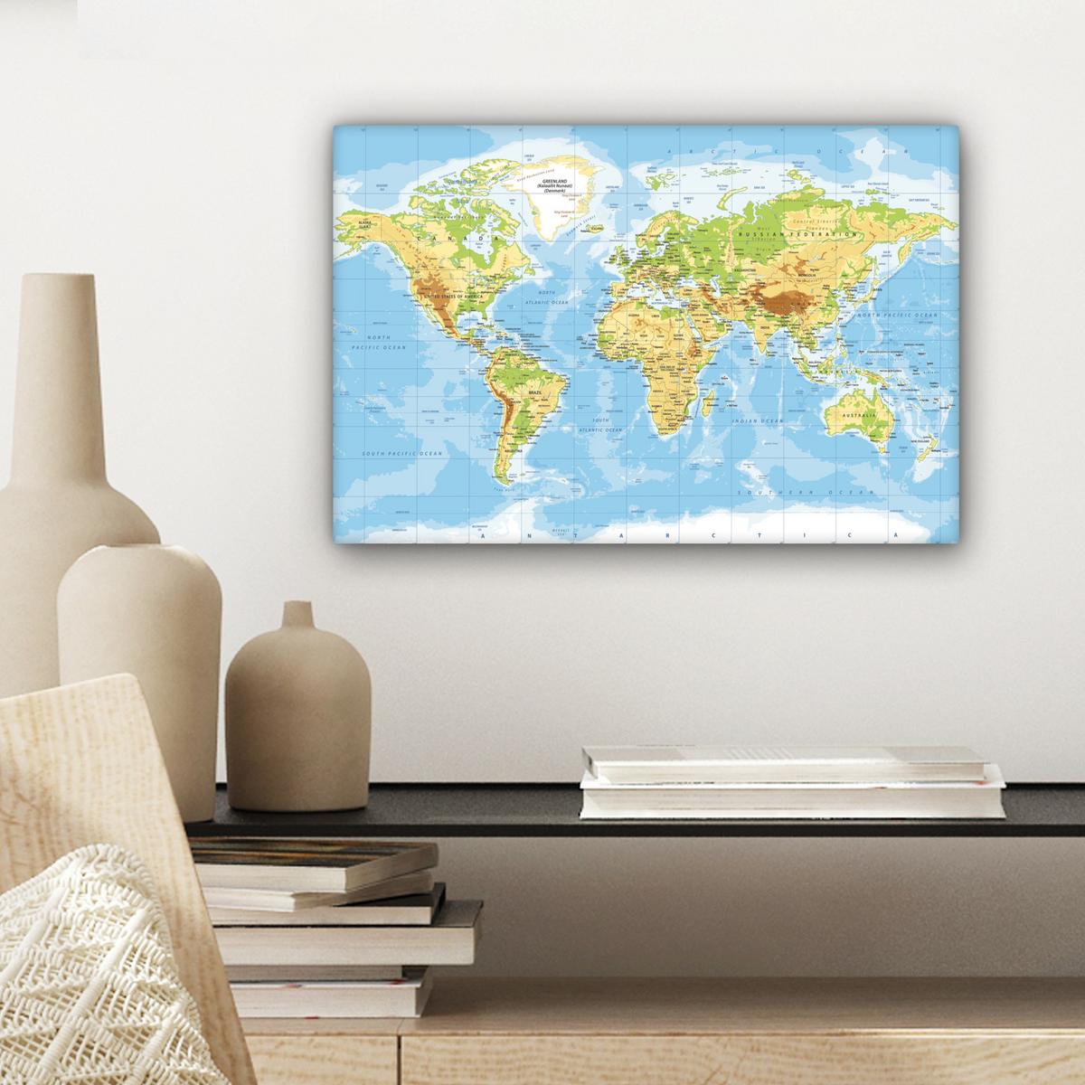 LEINWANDBILD Weltkarte - Statistisch - Blau - Erde - Bildung Deko Schlafzimmer 30x20 cm - Blau, Textil (30/20cm) - MuchoWow