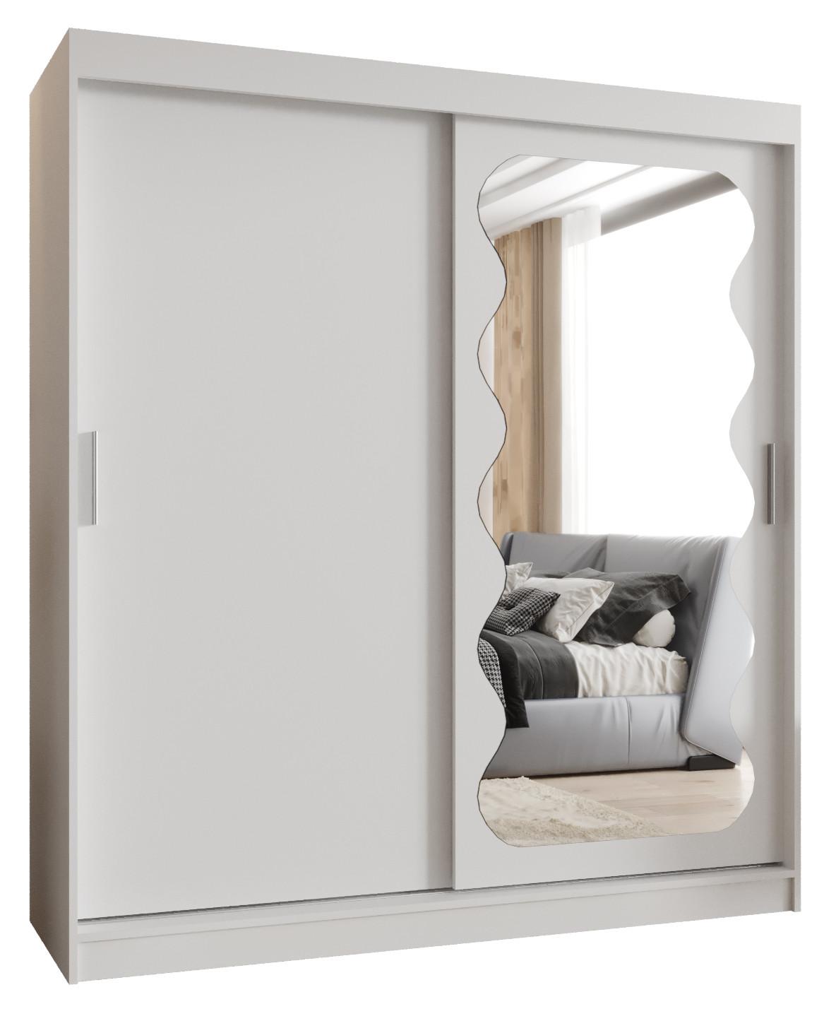 SCHIEBETÜRENSCHRANK mit Spiegel SPOTI 200/180/62 2-türig - Silberfarben/Weiß, Holz (180/200/62cm) - MÖBEL KRYSPOL