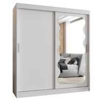 SCHIEBETÜRENSCHRANK mit Spiegel SPOTI 200/180/62 2-türig - Silberfarben/Weiß, Holz (180/200/62cm) - MÖBEL KRYSPOL