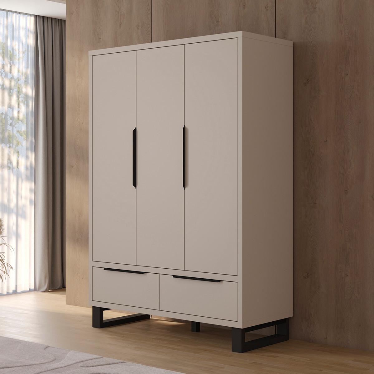 SCHRANK 3 Türen Eden Kaschmir - Beige, Holzwerkstoff (145/210.3/60cm) - Petits-meubles