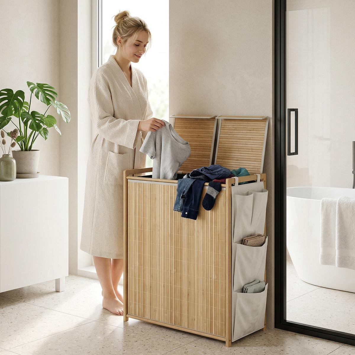 WÄSCHESAMMLER Bambus Naturholz - Naturfarben, Naturmaterialien (33/78/63cm) - HOMCOM