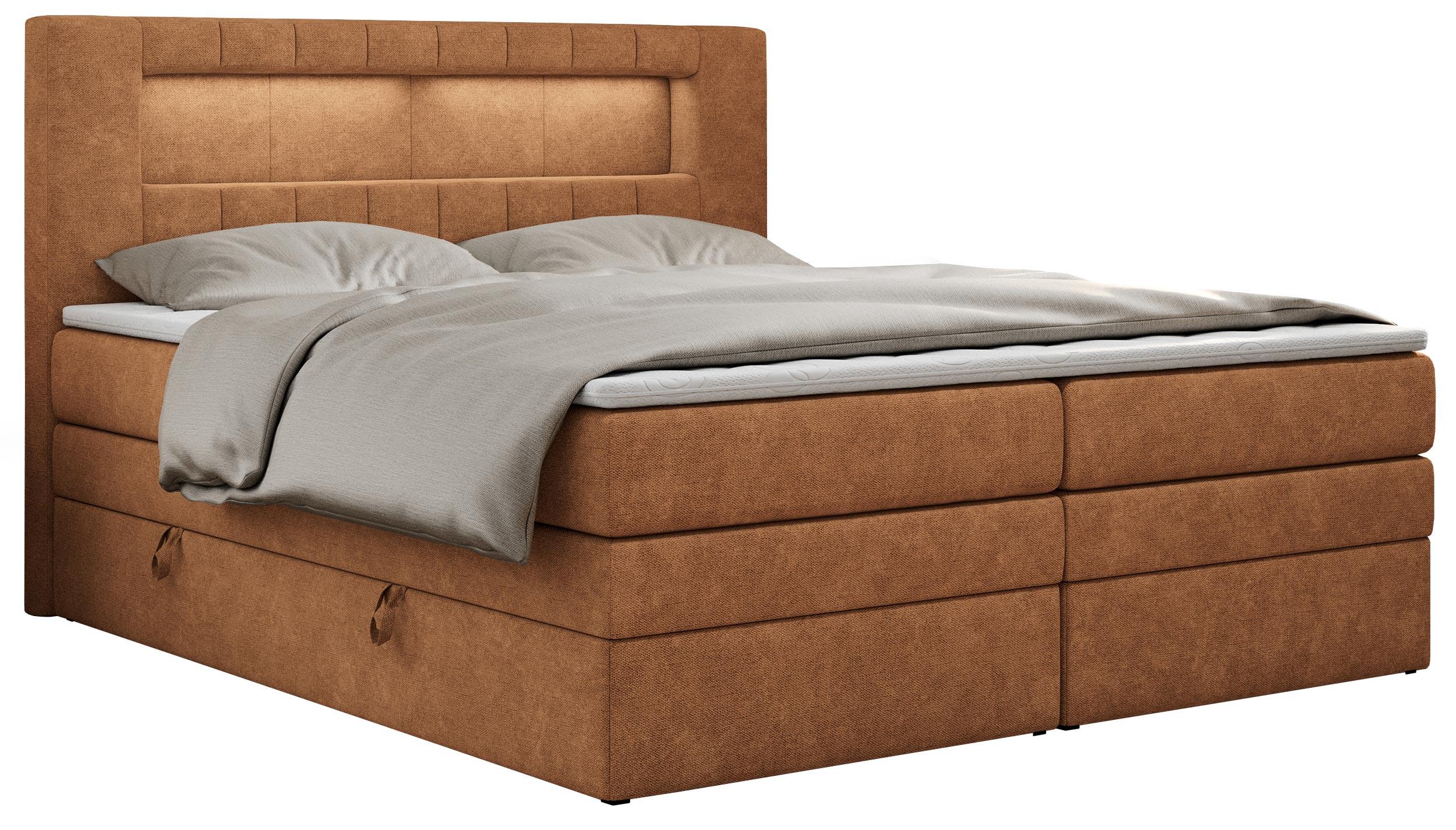 BOXSPRINGBETT GOLD-5 KING LED 200/200 Orange Struktur - H4 - Orange, Holz/Textil (200/200cm) - MKS