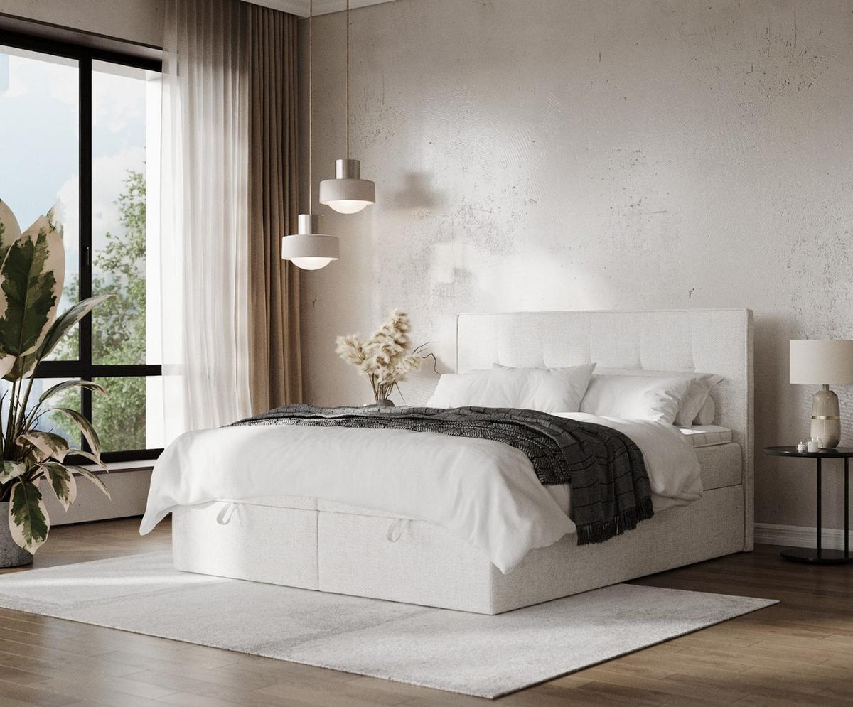 BOXBETT Tivra 180/200 cm Creme im Neve Stoff - Creme/Schwarz, Holz/Holzwerkstoff (180/200cm) - AltaBeds