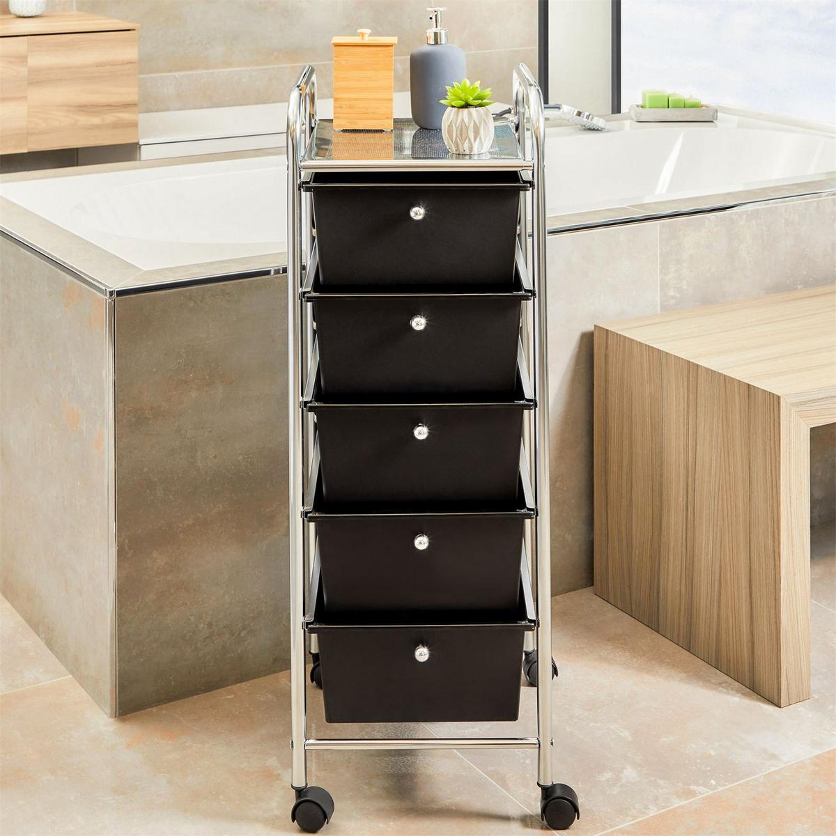 BADROLLWAGEN GINA schwarz - Schwarz, Kunststoff/Metall (33/94/39cm) - IDIMEX