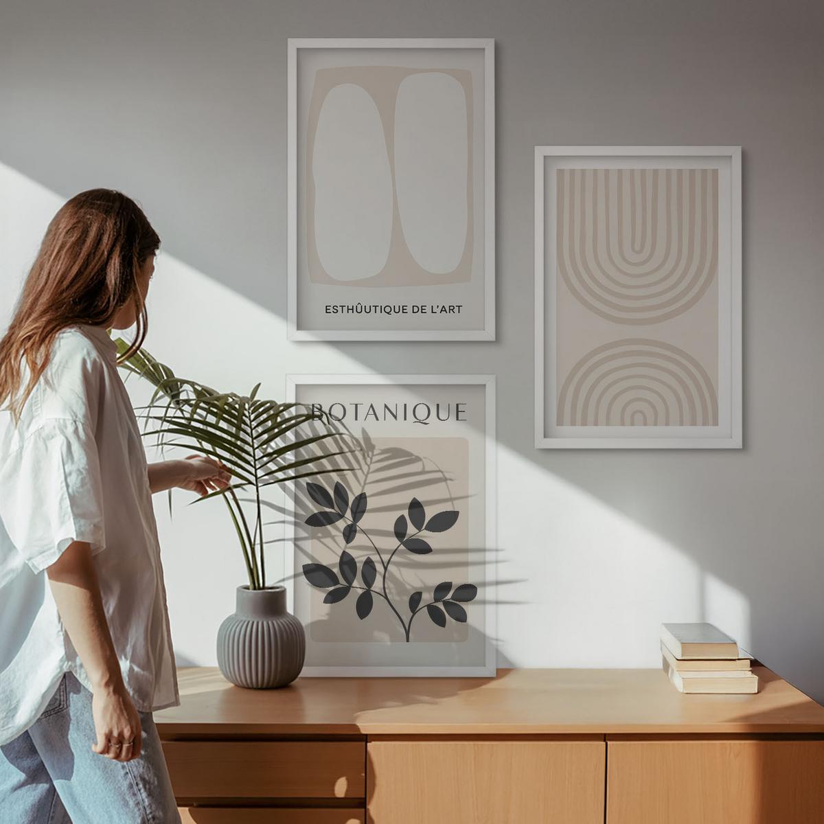 BILDER SET 3er Set - 40x60 cm Weißer Rahmen - Boho-Pflanzenposter - Weiß, Kunststoff (40/60cm) - TULUP