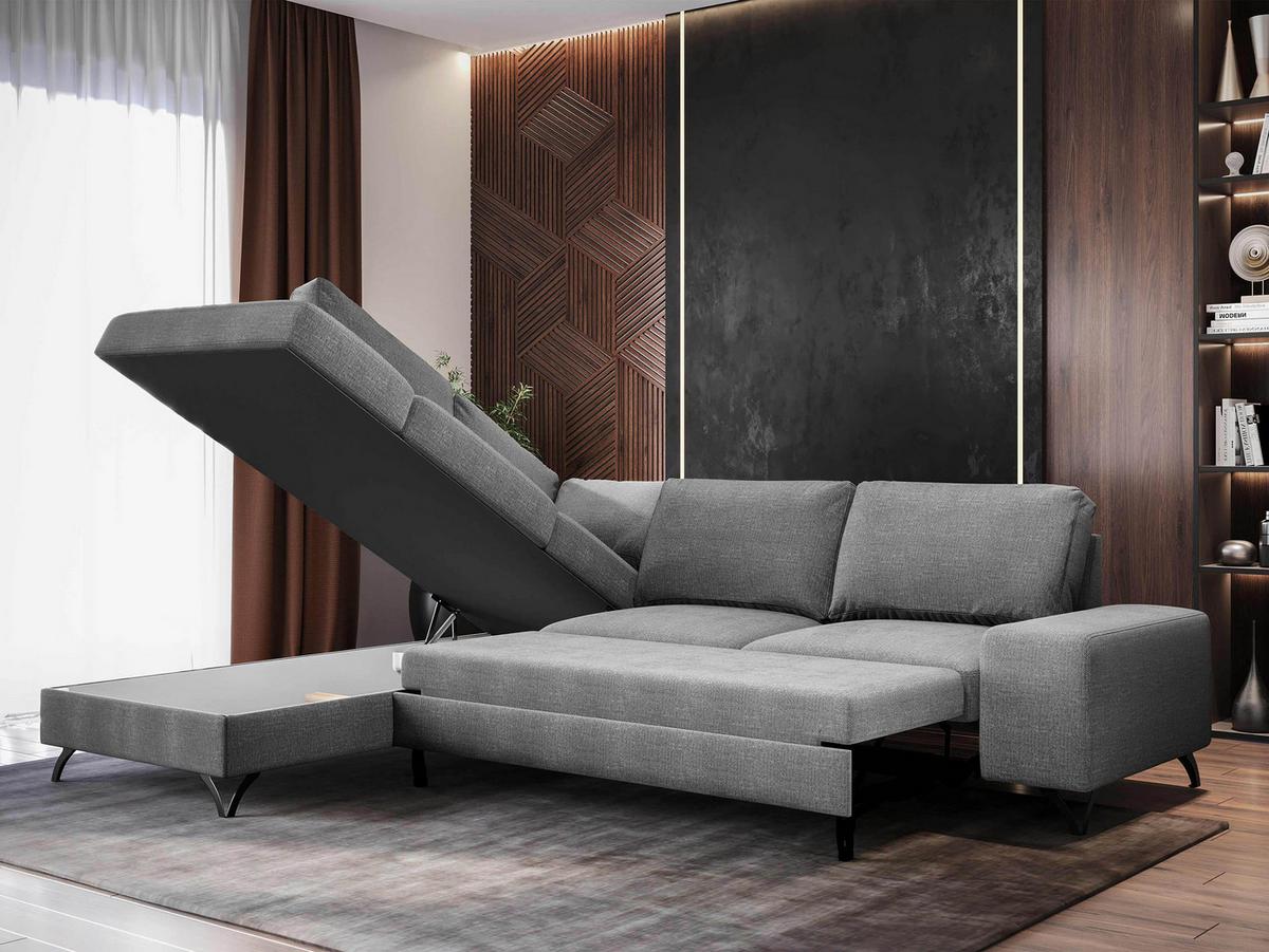 ECKSOFA Flavio Bis, Seite: Rechts - L4+L2F+R3F - Beige/Schwarz, Holz/Textil (285/214cm) - MIRJAN24