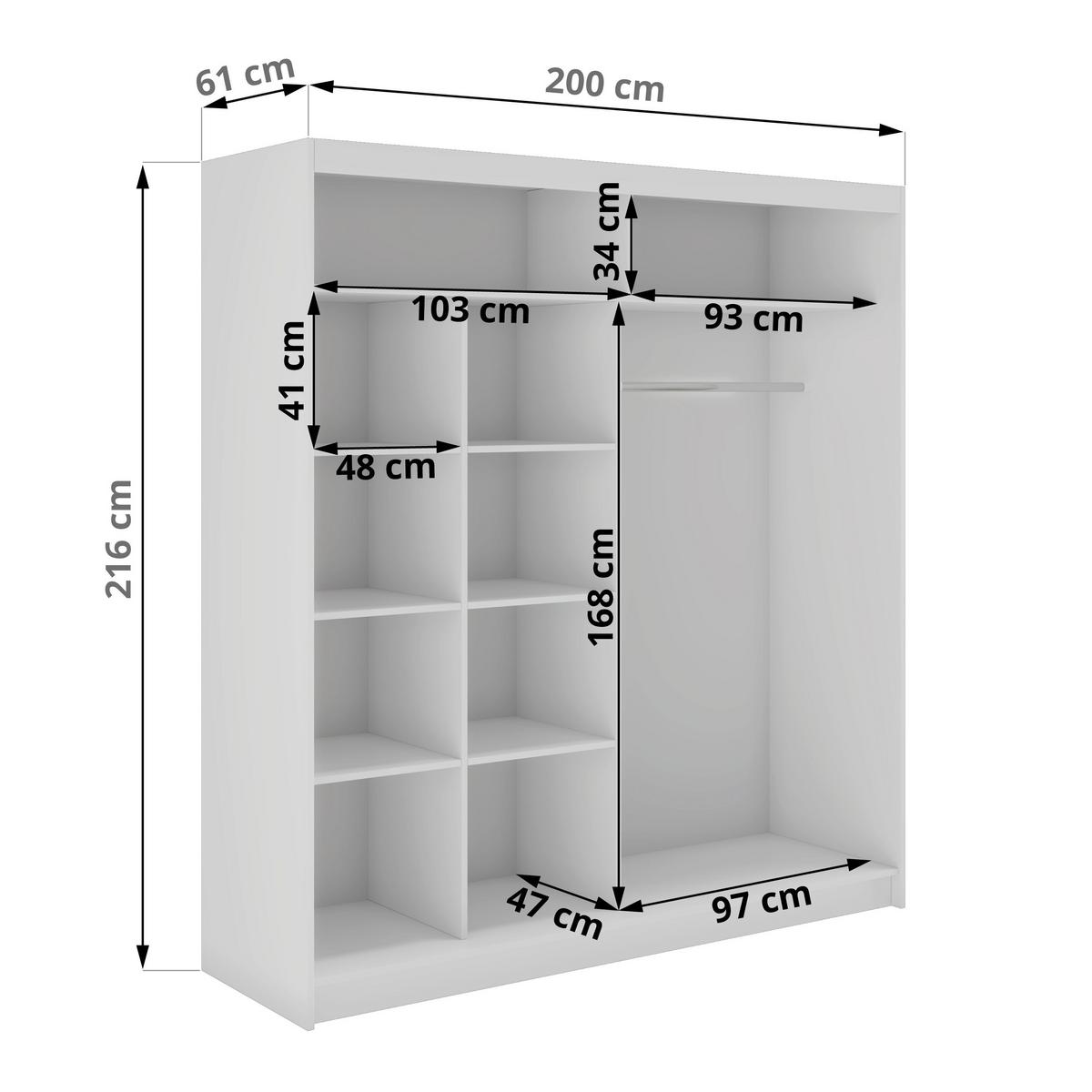 SCHWEBETÜRENSCHRANK mit Spiegel - WALENCJA - 200 - Weiß lacobel - Alufarben/Weiß, Holzwerkstoff/Metall (200/216/61cm) - MKS