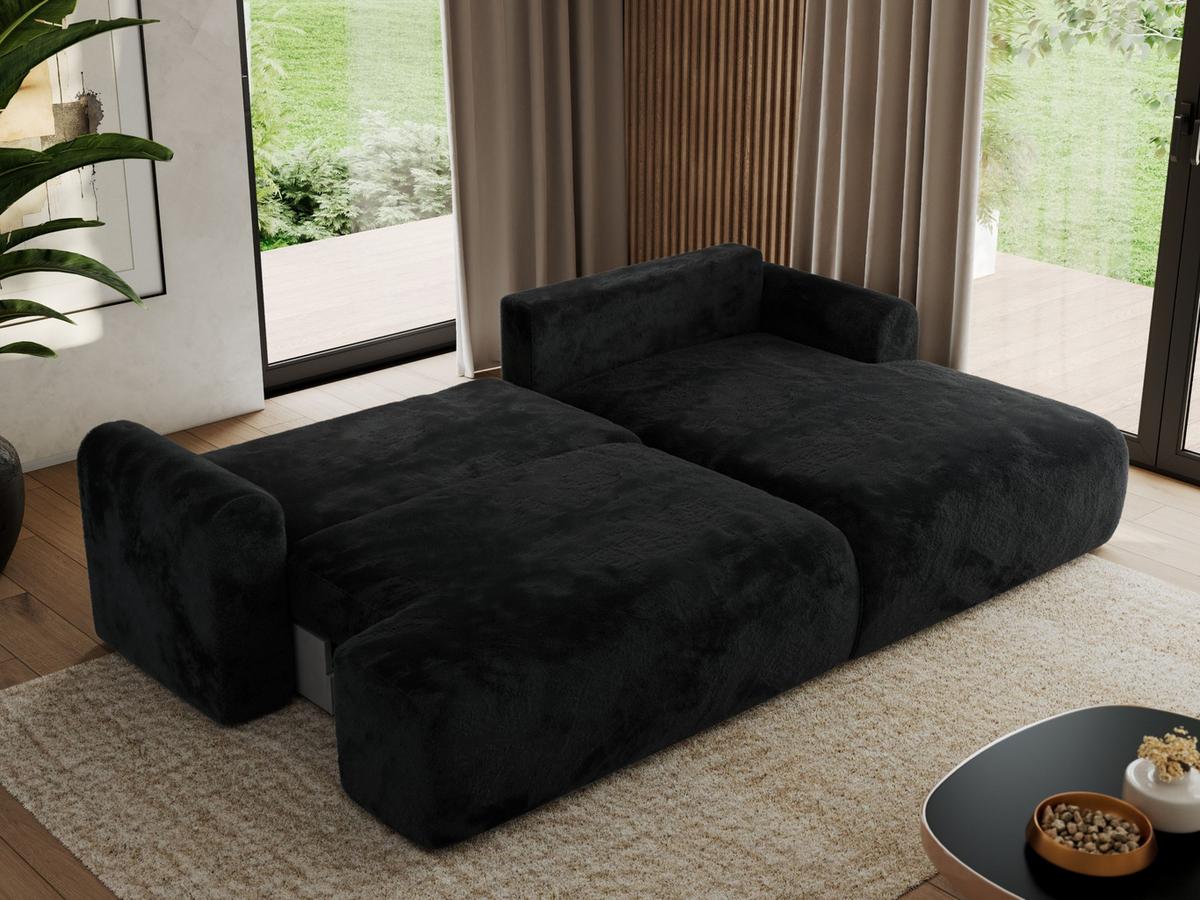 ECKSCHLAFSOFA TONO L Schwarz Plüsch - rechts - Schwarz, Kunststoff/Textil (150/260cm) - MKS