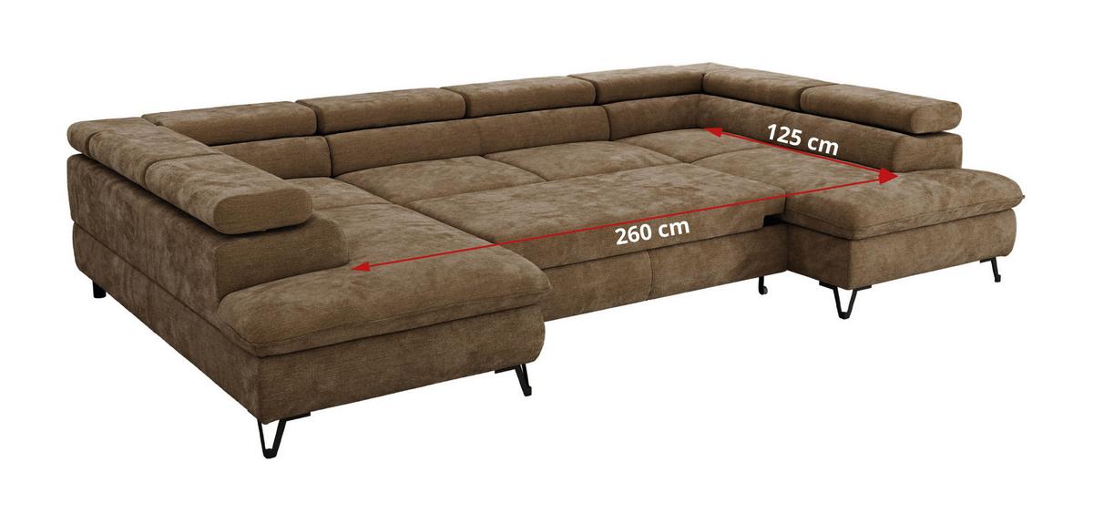 WOHNLANDSCHAFT PABLO U Schenille glatt Braun - Schwarz/Braun, Textil/Metall (346/76/208cm) - MKS