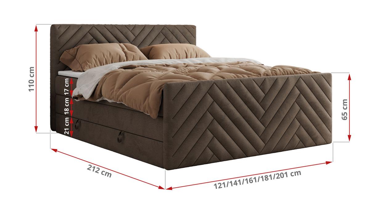 BOXSPRINGBETT PARIS KING DUO - 140/200 - Braun Velvet - H3 - Braun, Holz/Textil (140/200cm) - MKS