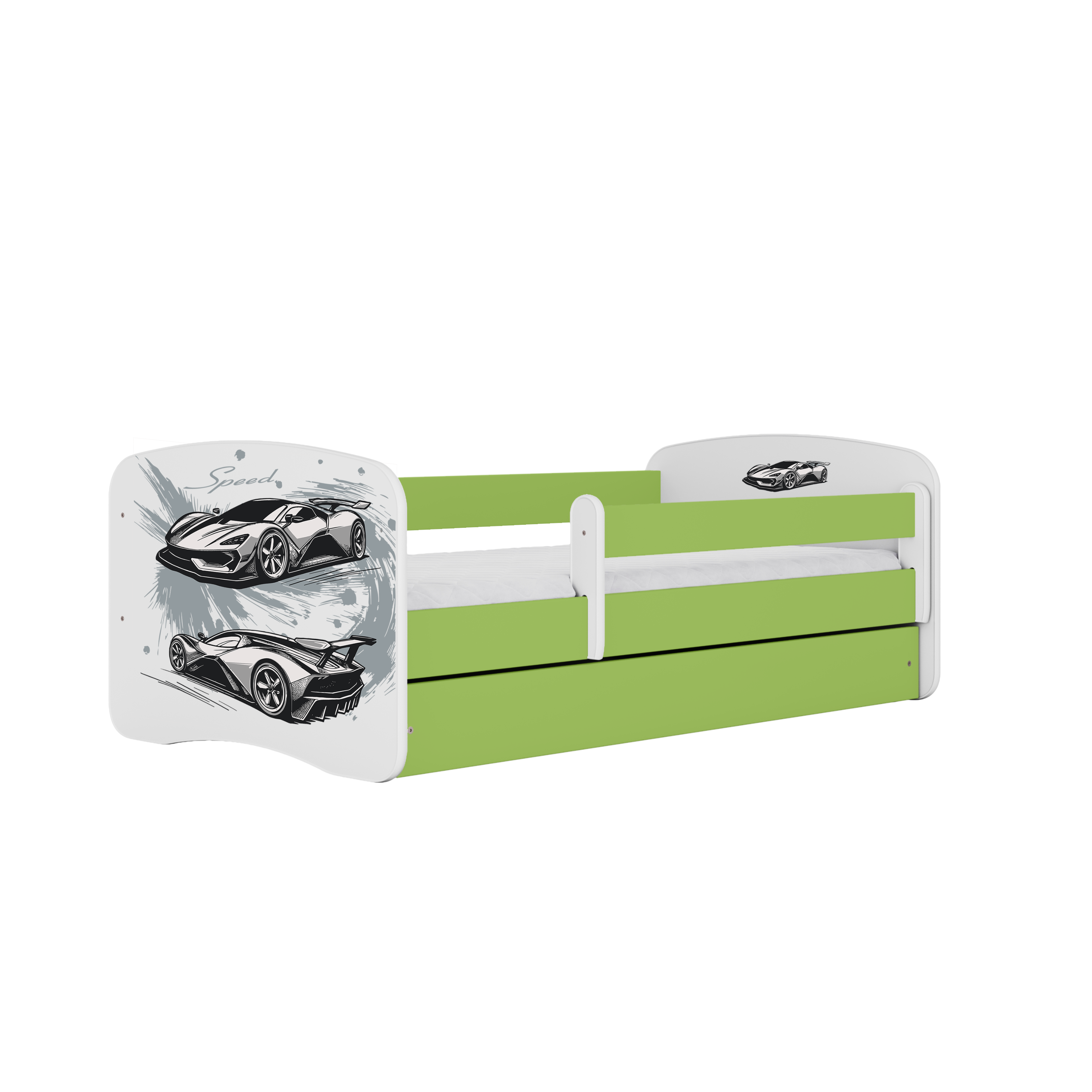 KINDERBETT Sportwagen mit Schublade 140/70 80/61/144 - Grün, Holzwerkstoff (70/140cm) - RAUMHIRSCH FURNITURE