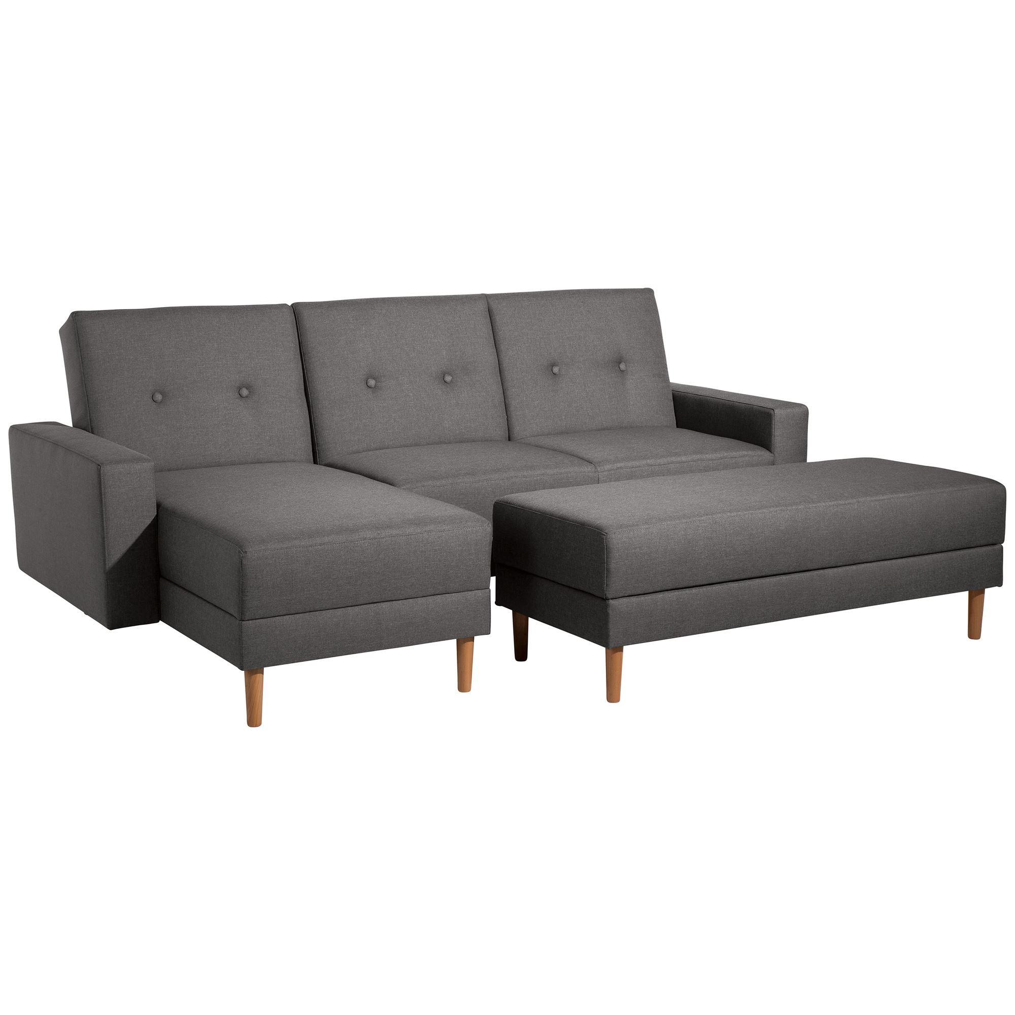 FUNKTIONSSOFA mit Hocker Kattie Flachgewebe anthrazit - Anthrazit, Kunststoff (144/230cm) - 58aufmkessel
