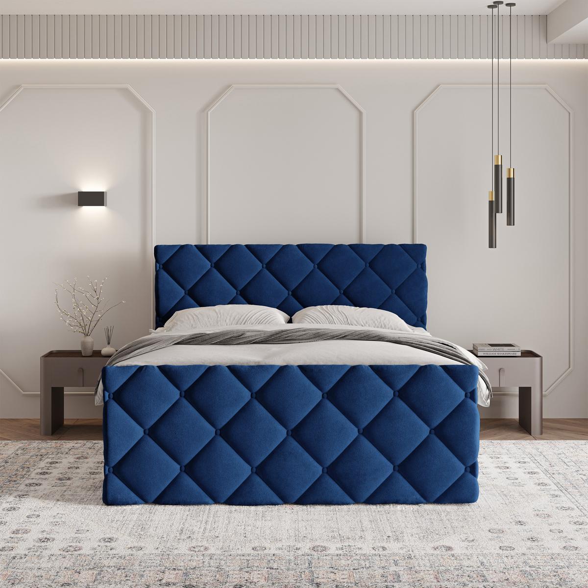 BOXBETT ROVARI 180x200 cm mit Matratze und Topper - Blau - Blau, Holz (180/200cm) - MASSENO